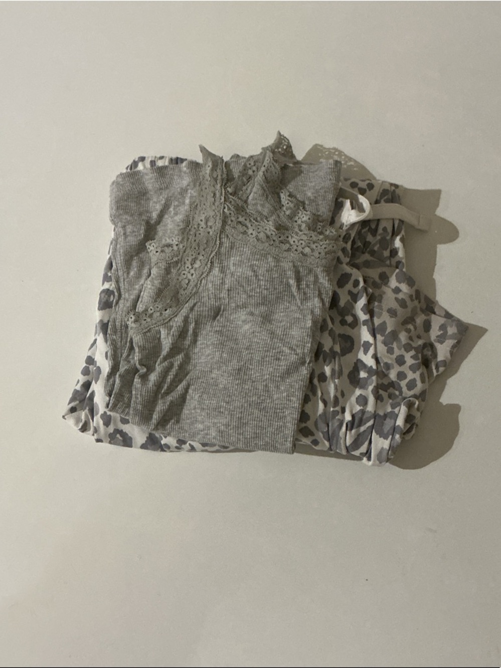 Gray Lace-Trim Tank and Leopard Print Pajama Set